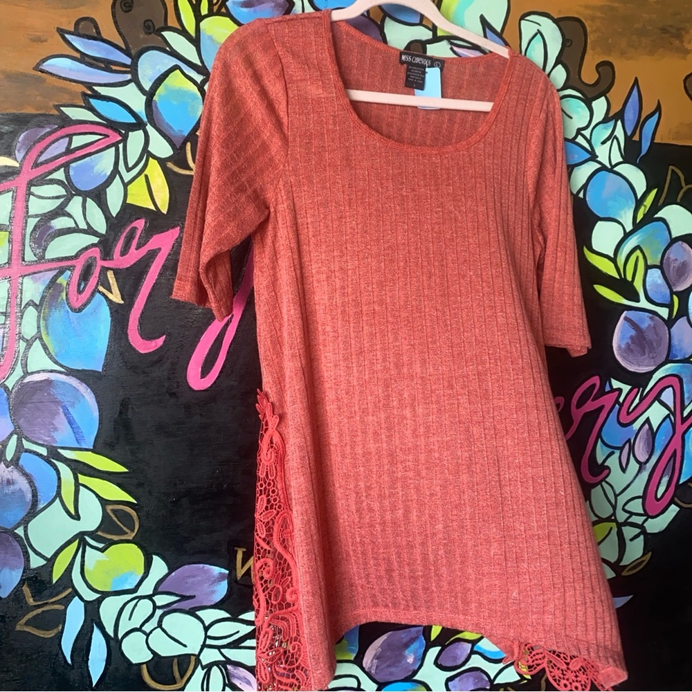 Miss Chievous coral ribbed knit top with lace side details Womens Large - Picture 2 of 3